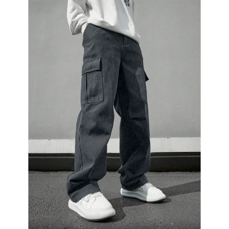 Kelnes su daugybe kišenių, laisvas kirpimas, 9/10 ilgis, natūralus medvilnės audinys, CVC audinys