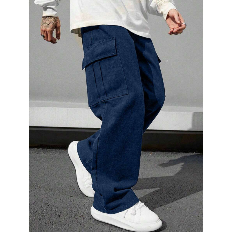 Kelnes su daugybe kišenių, laisvas kirpimas, 9/10 ilgis, natūralus medvilnės audinys, CVC audinys