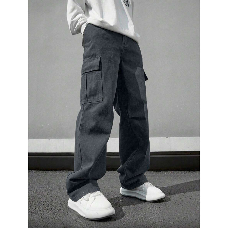 Kelnes su daugybe kišenių, laisvas kirpimas, 9/10 ilgis, natūralus medvilnės audinys, CVC audinys