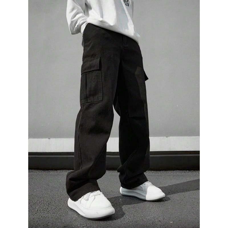 Kelnes su daugybe kišenių, laisvas kirpimas, 9/10 ilgis, natūralus medvilnės audinys, CVC audinys