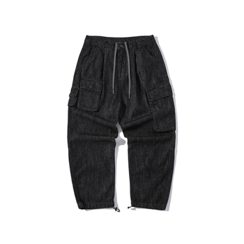 Κλασικά παντελόνια από βαμβάκι K5661, μεσαίας μέσης, φαρδιά γραμμή, κλείσιμο με κορδόνι, άνοιξη-φθινόπωρο