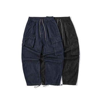 Κλασικά παντελόνια από βαμβάκι K5661, μεσαίας μέσης, φαρδιά γραμμή, κλείσιμο με κορδόνι, άνοιξη-φθινόπωρο