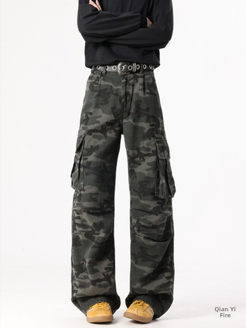 Мъжки дънки деним – винтидж стил, прав крак, средна талия, цип, избелено пране