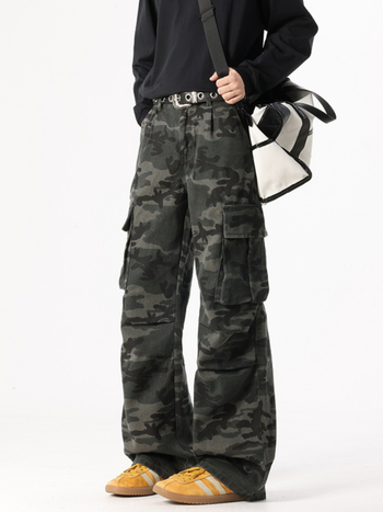 Мъжки дънки деним – винтидж стил, прав крак, средна талия, цип, избелено пране