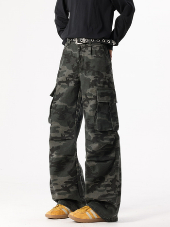 Мъжки дънки деним – винтидж стил, прав крак, средна талия, цип, избелено пране