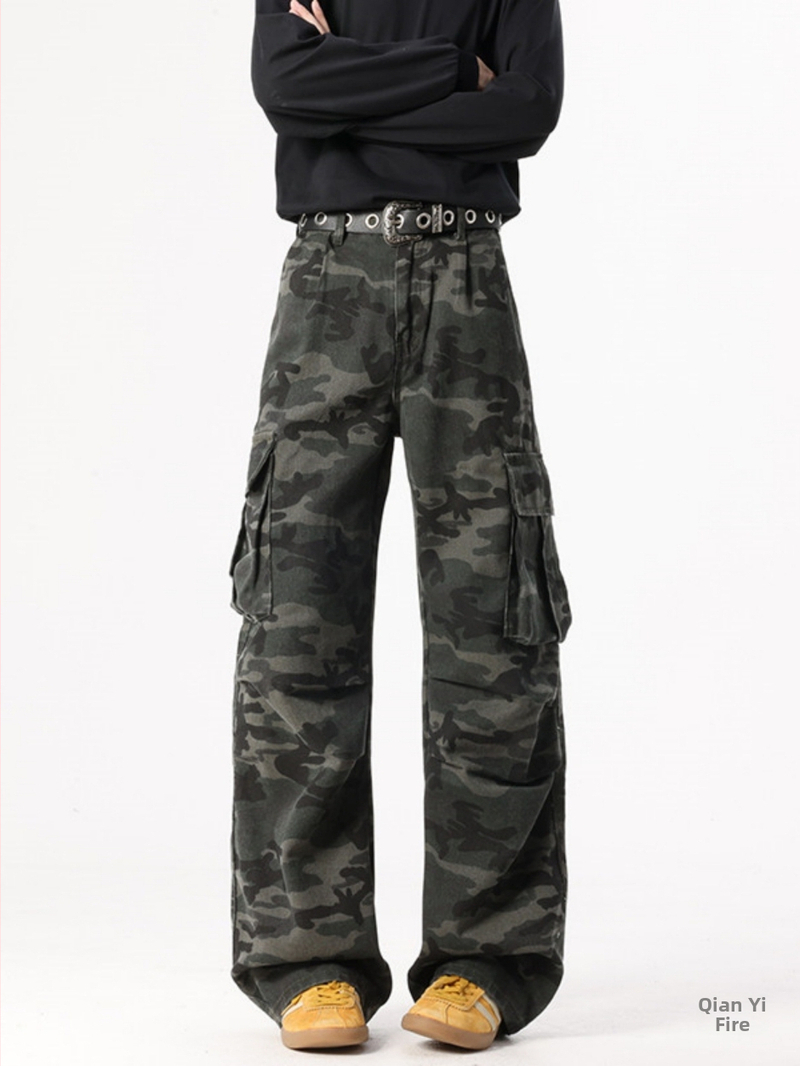 Pánske džínsy z denimu – vintage štýl, rovný strih, stredná výška pásu, zips, bielené pranie