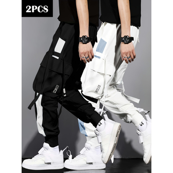 Casual cargo παντελόνια με πολλές τσέπες, ελαστική μέση, επένδυση φλίς, μακριά, χαλαρή γραμμή