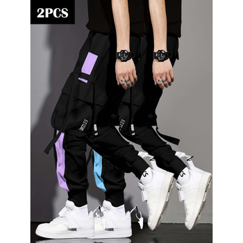 Casual cargo παντελόνια με πολλές τσέπες, ελαστική μέση, επένδυση φλίς, μακριά, χαλαρή γραμμή