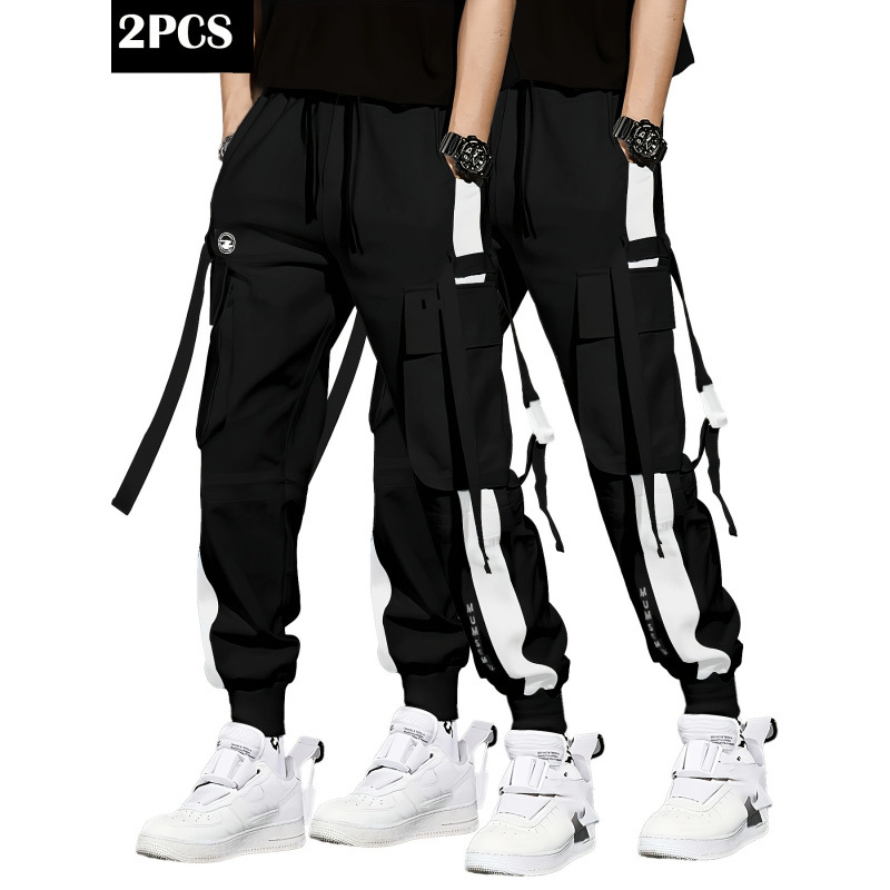 Kasdieninės cargo kelnės su keliais kišenėmis, elastinė juosta, fleece pamušalas, ilgos, laisvo kirpimo