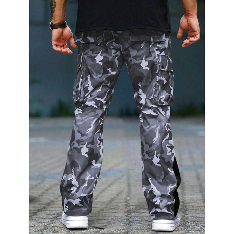 Unisex kamufliažinės cargos kelnės, Capri ilgis, aukštas liemuo, tiesus kirpimas, hip-hop stilius