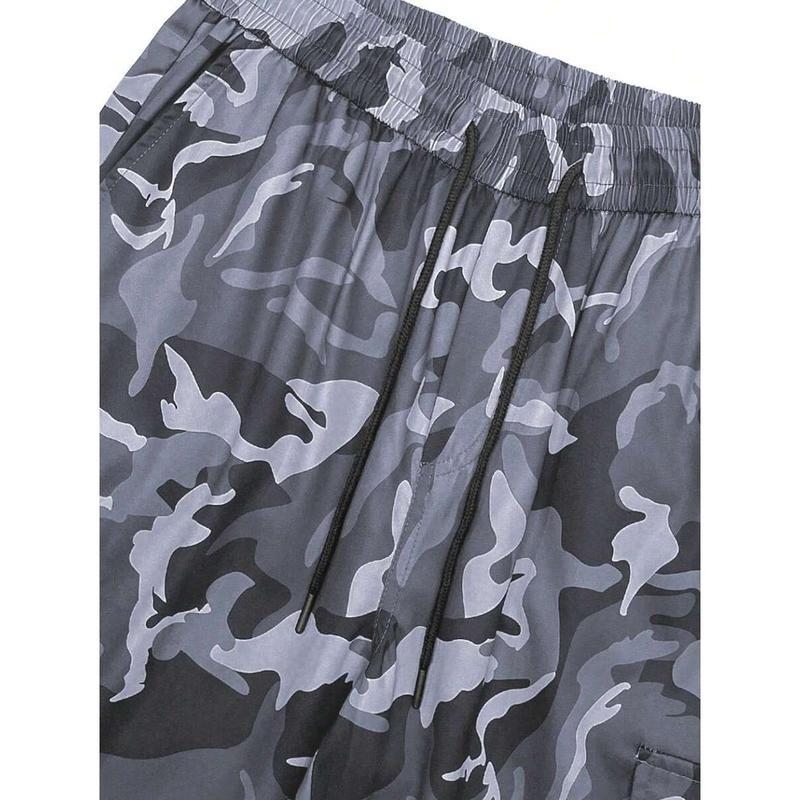Unisex kamufliažinės cargos kelnės, Capri ilgis, aukštas liemuo, tiesus kirpimas, hip-hop stilius
