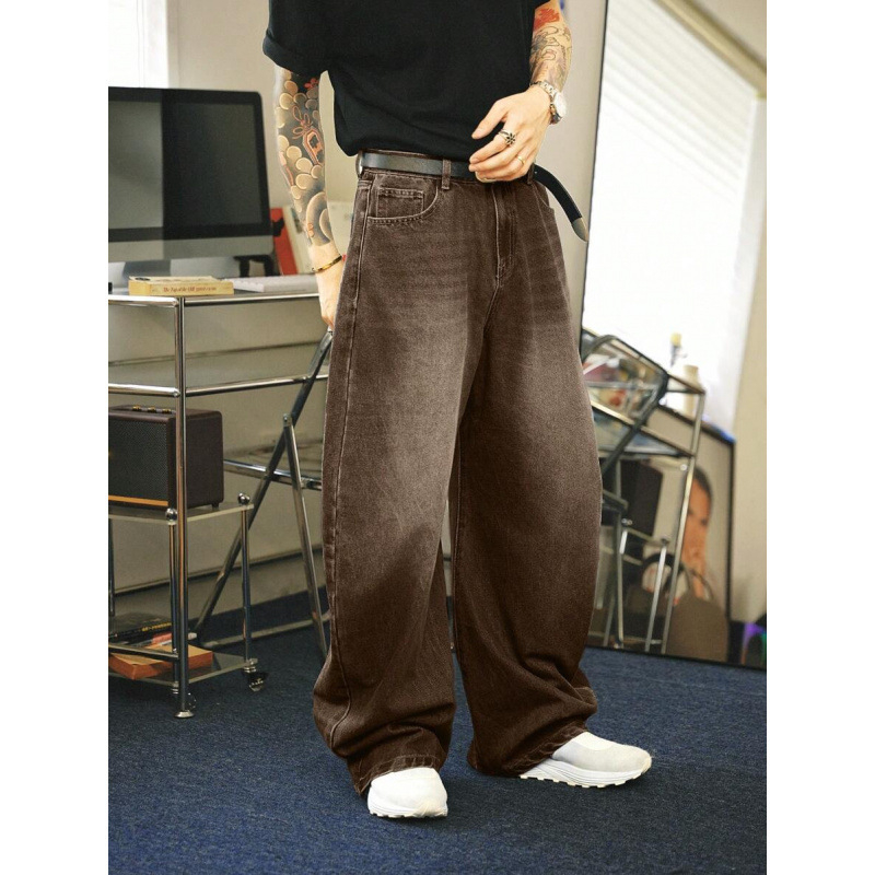 Džinsai su tiesiu kirpimu, laisvas siluetas, fliso pamušalas, poliesterio mišinys, raištelių užsegimas