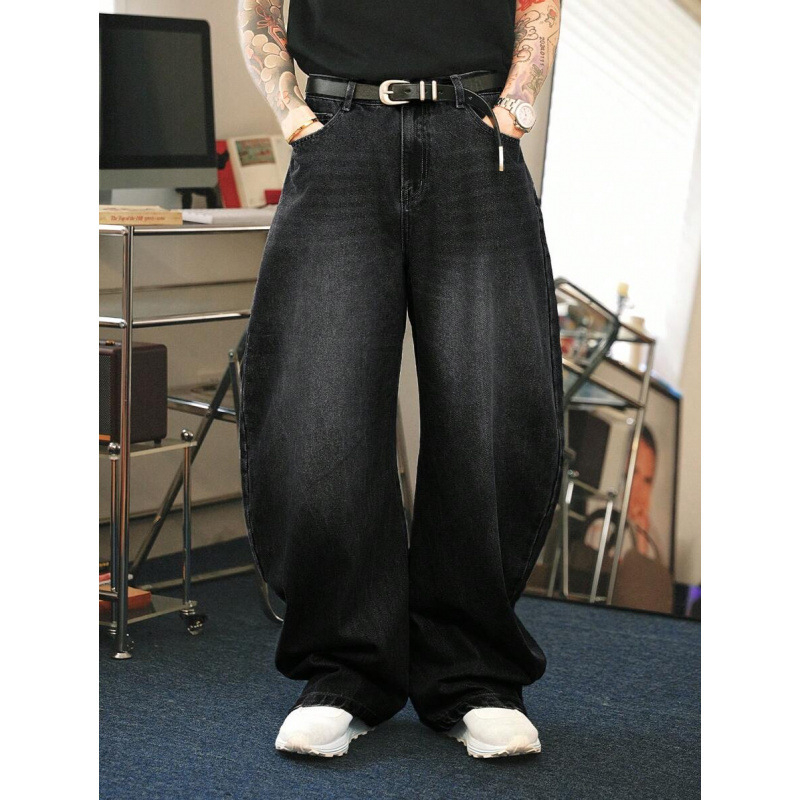 Džinsai su tiesiu kirpimu, laisvas siluetas, fliso pamušalas, poliesterio mišinys, raištelių užsegimas