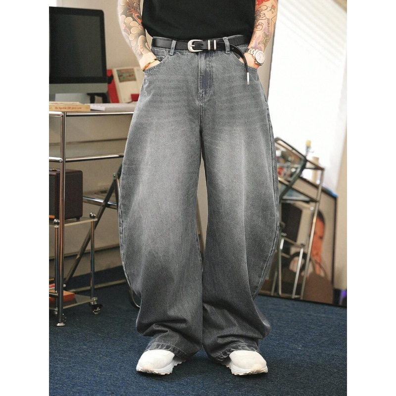 Džinsai su tiesiu kirpimu, laisvas siluetas, fliso pamušalas, poliesterio mišinys, raištelių užsegimas