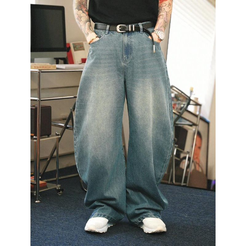 Džinsai su tiesiu kirpimu, laisvas siluetas, fliso pamušalas, poliesterio mišinys, raištelių užsegimas