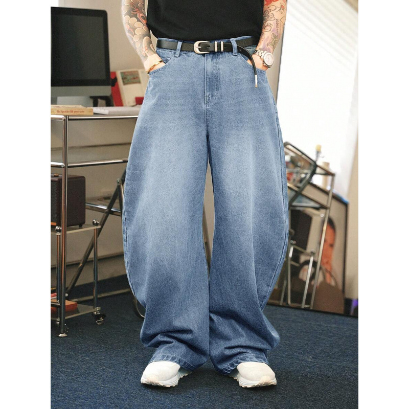 Džinsai su tiesiu kirpimu, laisvas siluetas, fliso pamušalas, poliesterio mišinys, raištelių užsegimas