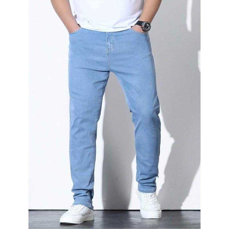 Vyriniai džinsai, korėjietiško stiliaus, bazinis stilius, tiesus kirpimas, užtrauktukas, Modal audinys