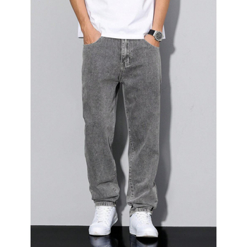 Мъжки дънки във винтидж стил с прав крак, подплатени полар и двойна талия, връзка за стягане на талията