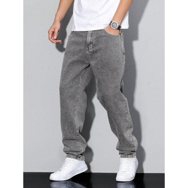 Vyriniai džinsai vintazine stiliuje su tiesia kojos kirpimo, fleece įdėklas, dviguba juosta ir raištis užsegimui