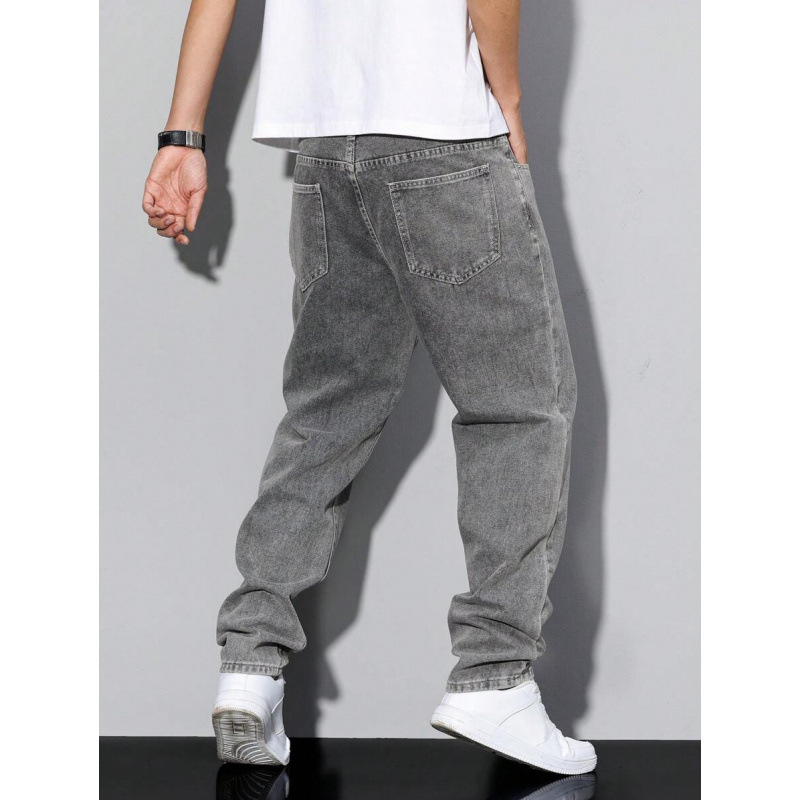 Vyriniai džinsai vintazine stiliuje su tiesia kojos kirpimo, fleece įdėklas, dviguba juosta ir raištis užsegimui