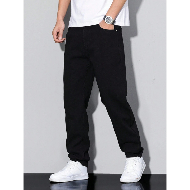 Vyriniai džinsai vintazine stiliuje su tiesia kojos kirpimo, fleece įdėklas, dviguba juosta ir raištis užsegimui