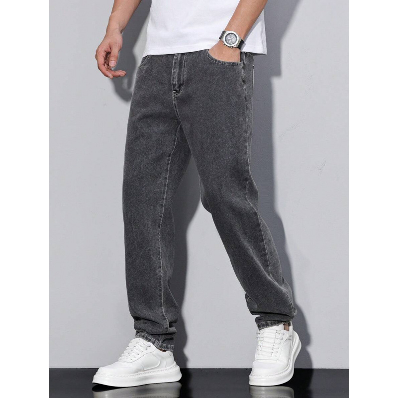 Vyriniai džinsai vintazine stiliuje su tiesia kojos kirpimo, fleece įdėklas, dviguba juosta ir raištis užsegimui