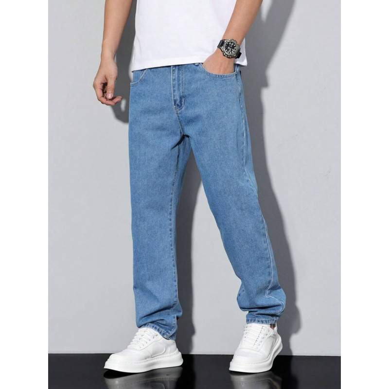 Vyriniai džinsai vintazine stiliuje su tiesia kojos kirpimo, fleece įdėklas, dviguba juosta ir raištis užsegimui