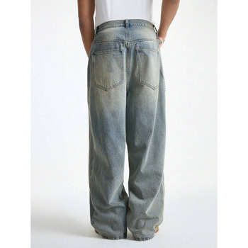 Дънки за мъже, свободна кройка, прави крачоли, двойна талия с връзка, подплата флийс