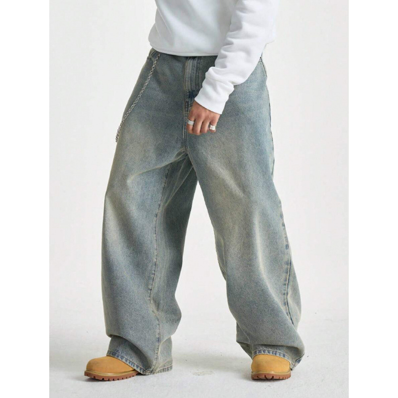 Vyriski džinsai, laisvas kirpimo linijos, tiesios kelio linijos, dviguba juosta su raišteliais, fleece pamušalas