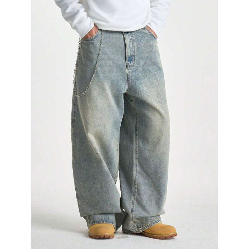 Vyriski džinsai, laisvas kirpimo linijos, tiesios kelio linijos, dviguba juosta su raišteliais, fleece pamušalas