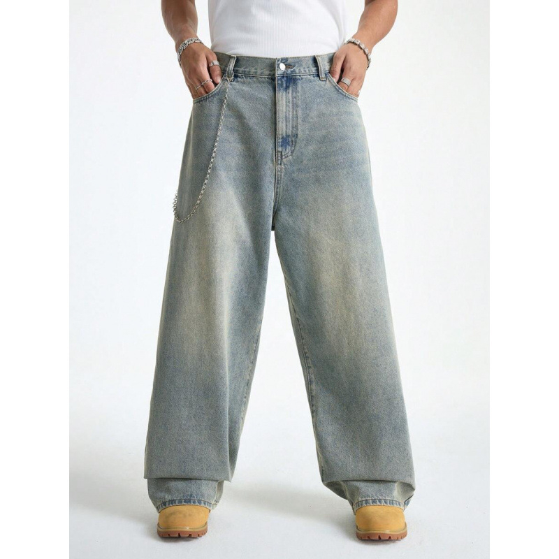 Vyriski džinsai, laisvas kirpimo linijos, tiesios kelio linijos, dviguba juosta su raišteliais, fleece pamušalas