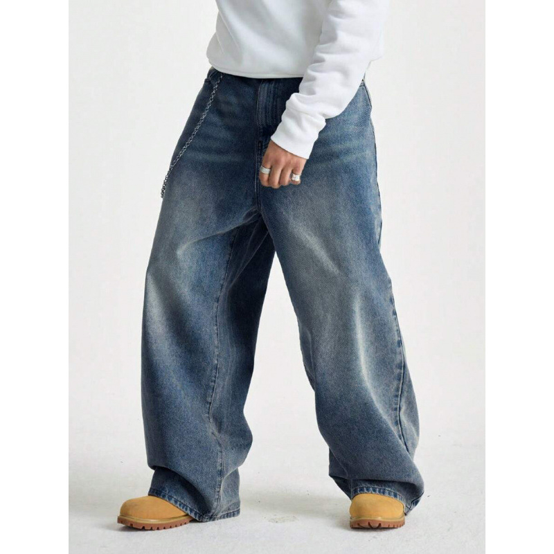 Vyriski džinsai, laisvas kirpimo linijos, tiesios kelio linijos, dviguba juosta su raišteliais, fleece pamušalas