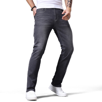 Мъжки дънкови панталони, Европейски и Американски стил, прав силует, средна талия, цип за закопчаване, дълги панталони, деним памук смес, измиване