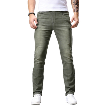 Мъжки дънкови панталони, Европейски и Американски стил, прав силует, средна талия, цип за закопчаване, дълги панталони, деним памук смес, измиване