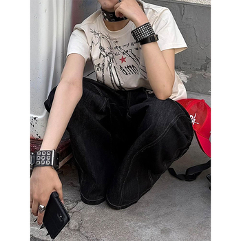 Дънки | Корейски стил, прав крак, средна талия, копчета отпред, деним, памук 60%, изпрани