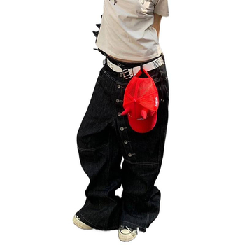 Дънки | Корейски стил, прав крак, средна талия, копчета отпред, деним, памук 60%, изпрани