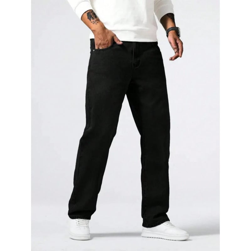 Τζιν – ευθύ παντελόνι, φαρδιά γραμμή, φλις επενδεδυμένο, ύφασμα πολυεστερικής ανάμειξης, τεσσάρων εποχών