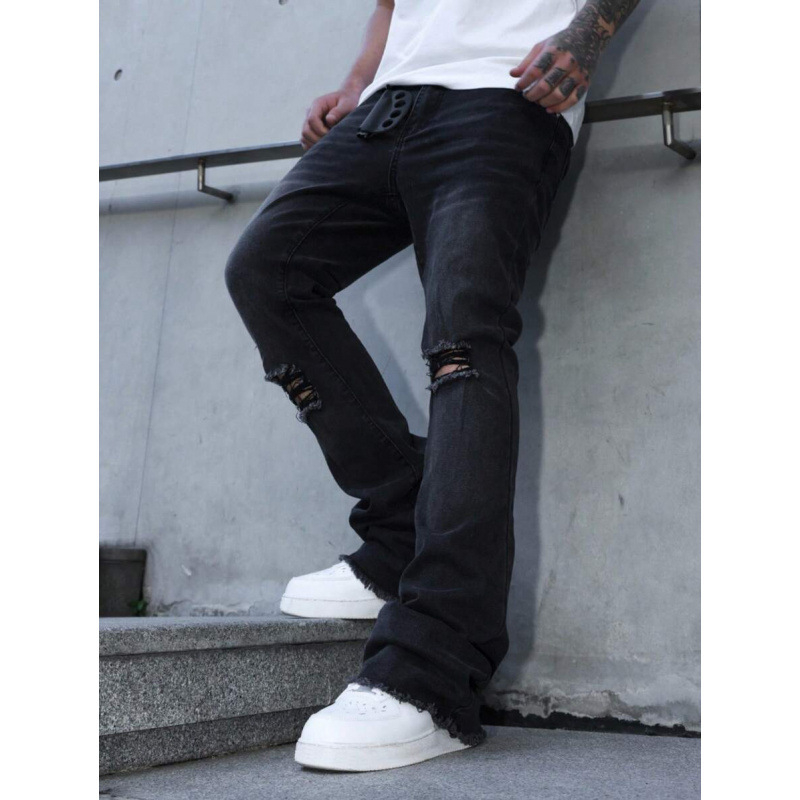 Τζιν – ίσια γραμμή, άνετη εφαρμογή, μέση με κορδόνι, επενδεδυμένα με φλίς, ανάμειξη ινών πολυεστέρα