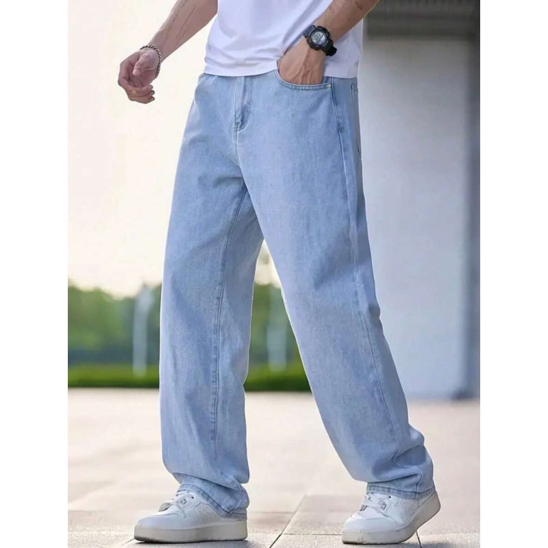 Τζινς - Χαλαρή εφαρμογή, ευθεία γραμμή παντελονιού, fleece επένδυση, πολυεστερικό ντέμι, διπλή μέση, κλείσιμο με κορδόνι