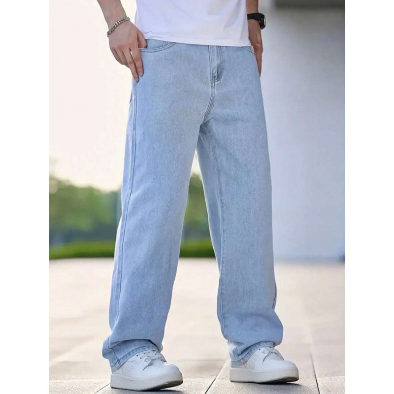 Τζινς - Χαλαρή εφαρμογή, ευθεία γραμμή παντελονιού, fleece επένδυση, πολυεστερικό ντέμι, διπλή μέση, κλείσιμο με κορδόνι