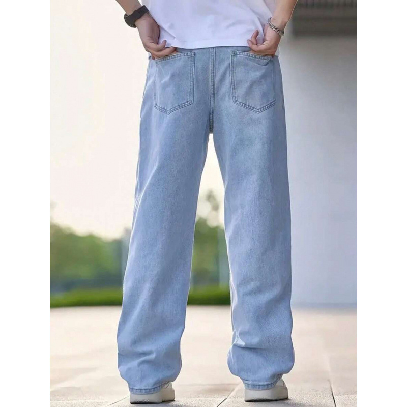 Τζινς - Χαλαρή εφαρμογή, ευθεία γραμμή παντελονιού, fleece επένδυση, πολυεστερικό ντέμι, διπλή μέση, κλείσιμο με κορδόνι