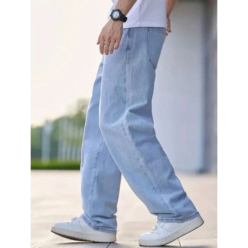 Τζινς - Χαλαρή εφαρμογή, ευθεία γραμμή παντελονιού, fleece επένδυση, πολυεστερικό ντέμι, διπλή μέση, κλείσιμο με κορδόνι