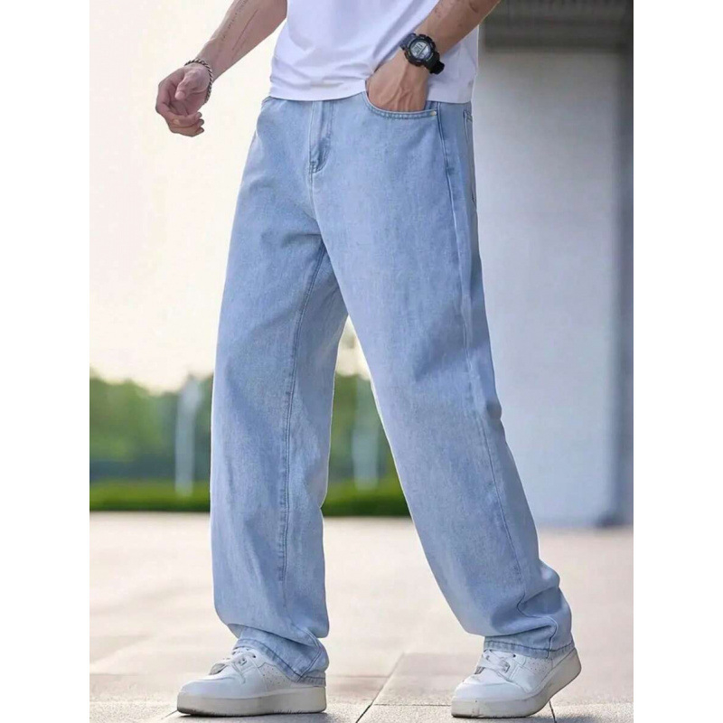 Τζινς - Χαλαρή εφαρμογή, ευθεία γραμμή παντελονιού, fleece επένδυση, πολυεστερικό ντέμι, διπλή μέση, κλείσιμο με κορδόνι