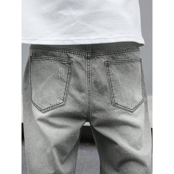 Ανδρικά παντελόνια distressed, ίσια γραμμή, χαλαρή εφαρμογή, φλις επένδυση, με κορδόνι στη μέση, για τεσσερις εποχές