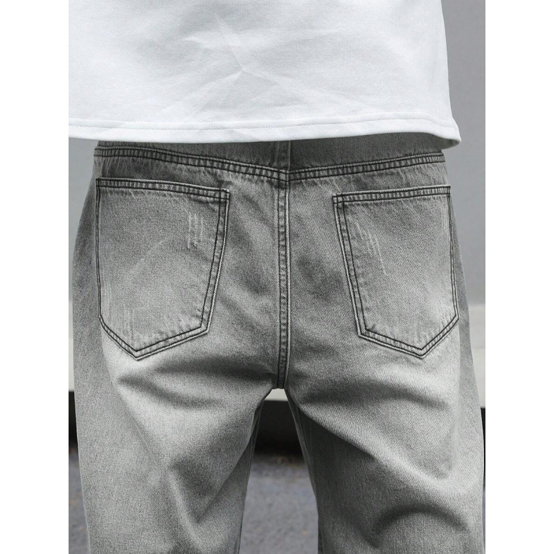 Ανδρικά παντελόνια distressed, ίσια γραμμή, χαλαρή εφαρμογή, φλις επένδυση, με κορδόνι στη μέση, για τεσσερις εποχές