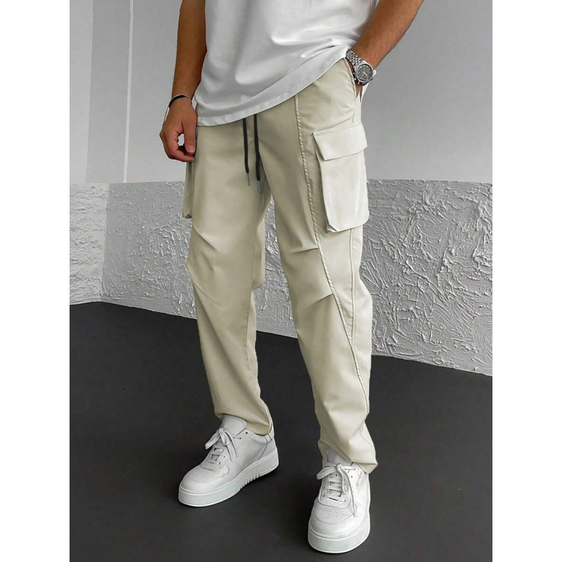 Vīriešu brīvās darba bikses ar sānu kabatām un pārsegam, dabīgā kokvilnas CVC audums, deviņu desmitu garums, neliela elastība, retro stils