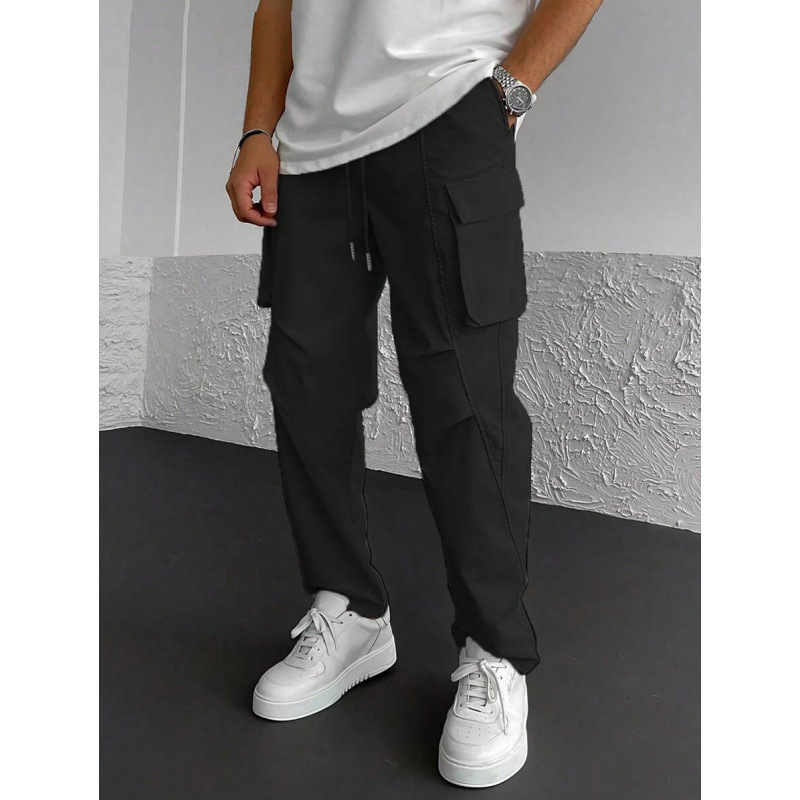 Vīriešu brīvās darba bikses ar sānu kabatām un pārsegam, dabīgā kokvilnas CVC audums, deviņu desmitu garums, neliela elastība, retro stils