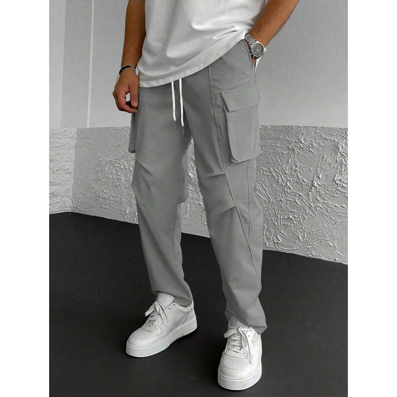 Vīriešu brīvās darba bikses ar sānu kabatām un pārsegam, dabīgā kokvilnas CVC audums, deviņu desmitu garums, neliela elastība, retro stils