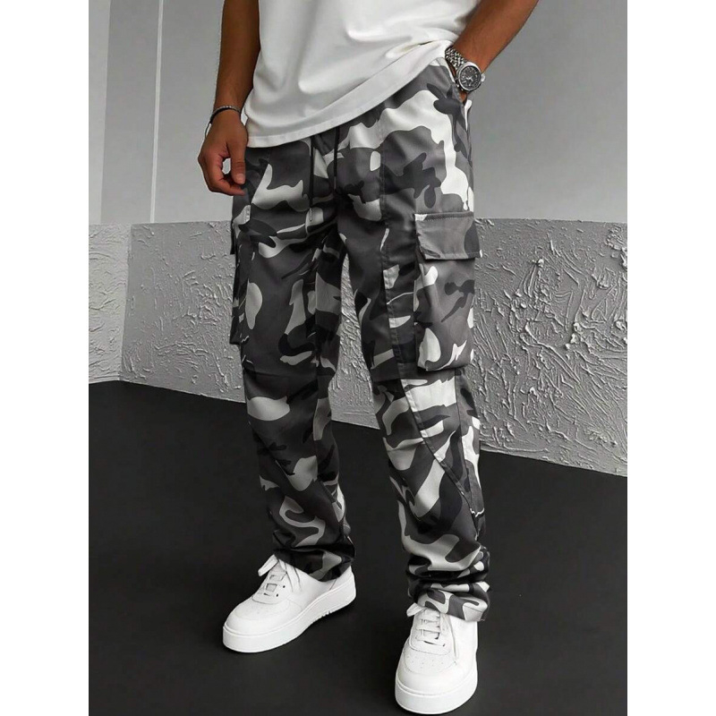 Vīriešu brīvās darba bikses ar sānu kabatām un pārsegam, dabīgā kokvilnas CVC audums, deviņu desmitu garums, neliela elastība, retro stils