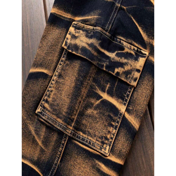 Τζιν παντελόνι με ίσιο κόψιμο, χαλαρή γραμμή, φθορές στην πλύση και κορδόνι στη ζώνη